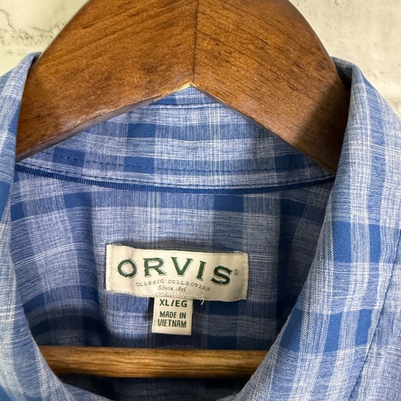Orvis Cobalt Blue Plaid 100% Polyester Button Up Short Sleeve Shirt Mens XL - Picture 3 of 7
